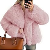 Kissonic Women Faux Fur Coat Long Sleeve Lapel Open Front Shaggy Furry Jacket Warm Fluffy Short Outwear