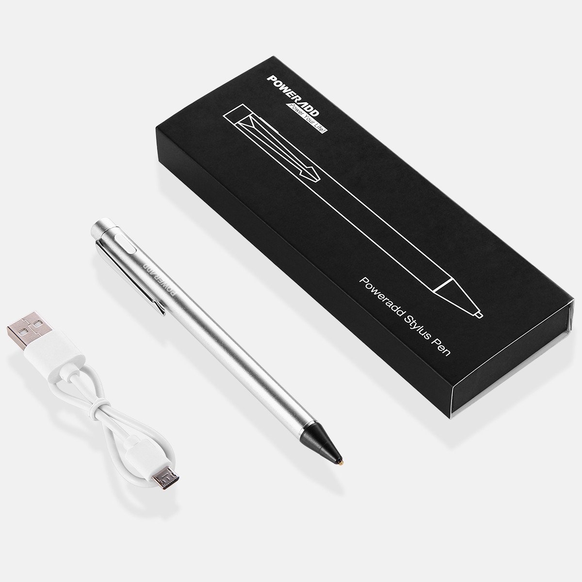 Poweradd Stylus Actif, Haute Précision Stylo Capacitif Universel pour les Appareils iOS / Android / Microsoft à Ecran Tactile, Argent