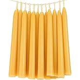 24 Pack Beeswax Taper Candles in Bulk 8 inch Tall - All Natural, 100% Pure Unscented Bee Wax Candle, Dripless, 5 Hours Burnning Time -Yellow
