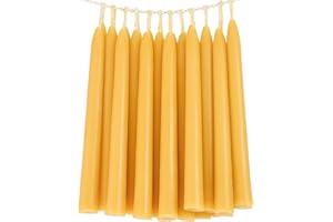 TELOSMA 24 Pack Beeswax Taper Candles in Bulk 8 inch Tall - All Natural, 100% Pure Unscented Bee Wax Candle, Dripless, 5 Hours Burnning Time -Yellow