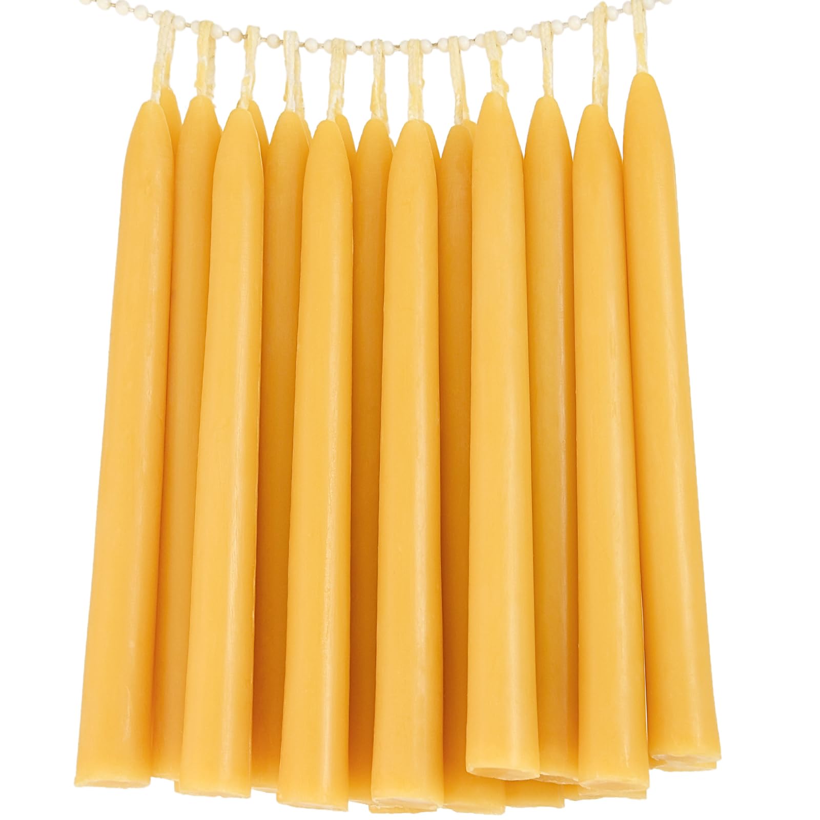 Photo 1 of 24 Pack Beeswax Taper Candles in Bulk 8 inch Tall - All Natural, 100% Pure Unscented Bee Wax Candle, Dripless, 5 Hours Burnning Time -Yellow