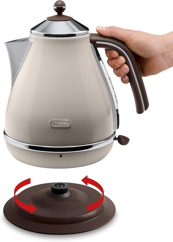 KBOV2001.BG Bollitore Elettrico Icona Vintage, Grande Capacità 1,7L, Filtro Anticalcare Lavabile, Spegnimento Automatico, Indicatore Livello Acqua, Piedini Antiscivolo, Avvolgicavo, Beige