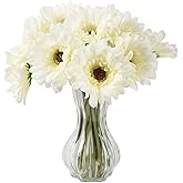 HOKPA Artificial African Daisies Flowers 15 Pcs Faux Gerbera Daisies Artificial Flowers for Wedding Bridal Bouquet Party Home Kitchen Decor (White)