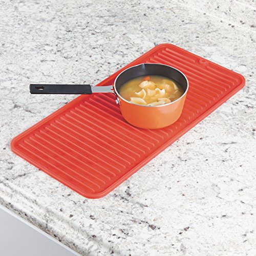 mDesign Silicone Dish Drying Mat and Protector for Kitchen Countertops, Sinks: Ribbed Design, Heat Resistant, Dishwasher Safe, BPA Free - Pack of 2, Small, Red