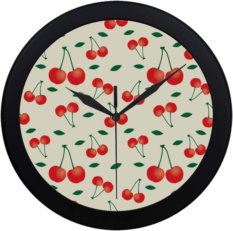 Modern Simple Cherry Berry Red Fruit Cute Cartoon Wall Clock Indoor Movement Wall Clcok for Office,Bathroom,livingroom Decorative 9.65 Inch