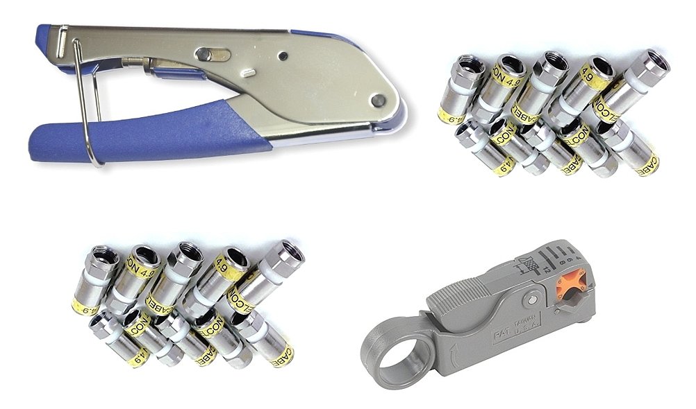 Cabelcon Set Consisting of a Pocket Tool Compression Pliers + Cable Stripper + Pack of 20 Compression F Connectors