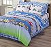 Chezmoi Collection 4-Piece Truck Tractor School Bus Police Car Reversible Duvet Cover Set, Queen