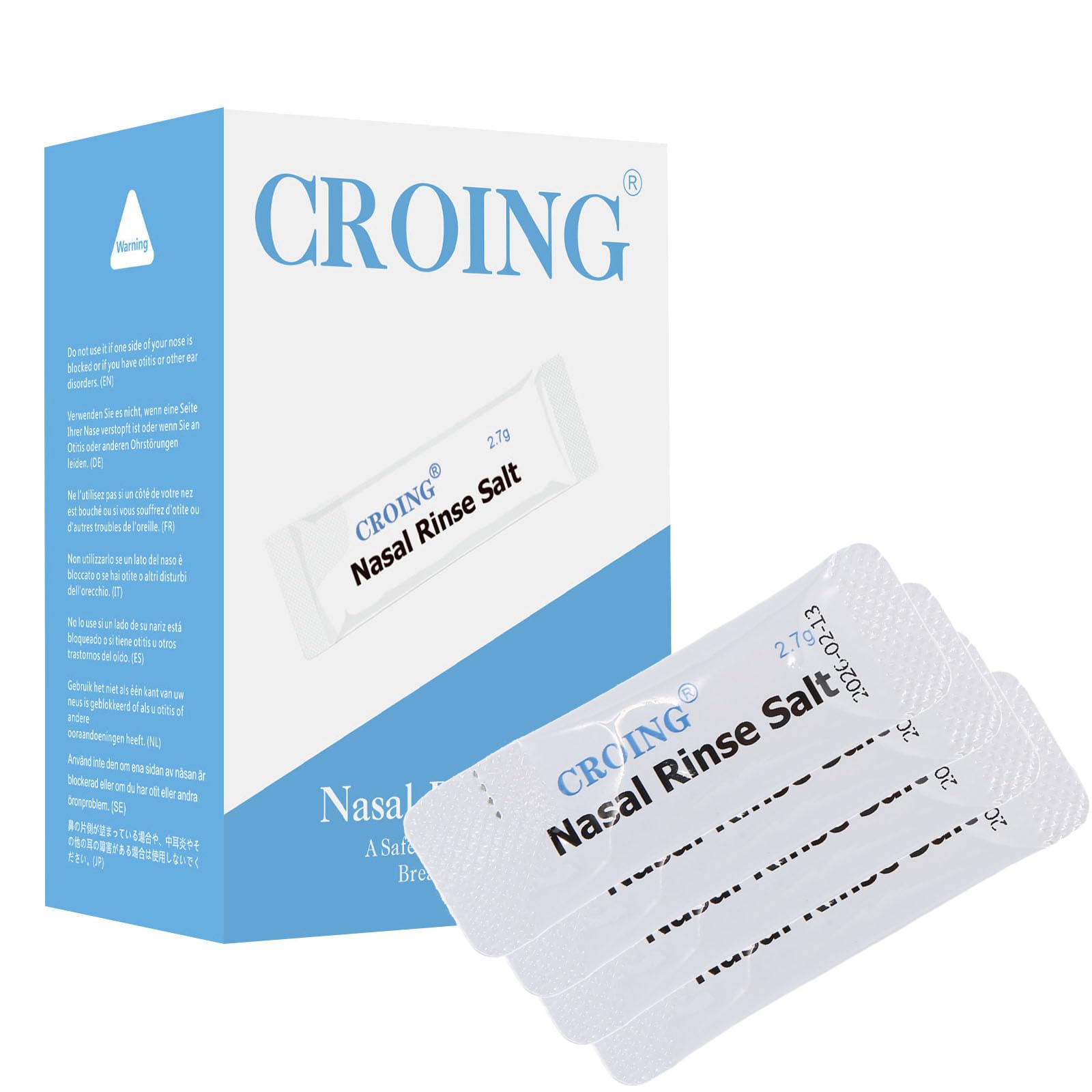 CROING 120 Packets Neti Pot Salt, Nasal Rinse Salt, Sinus Rinse Salt, Nose Wash Sachets for Neti Pots, Sinus Relief,Nasal Irrigation, Nasal Flush