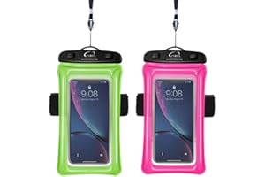 PSHYX Universal 100 Feet Waterproof Phone Pouch Floating Case with Arm Band for iPhone 13 12 11 Pro Max XS XR X 8 7 6S Plus Samsung Google LG Phone up to 7 Inch (Pack of 2) (Pink+Green)