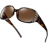 HAOLOTA Polarized Sunglasses for Women, Rhinestone Wrap Around Sunglasses with UV400 Protection