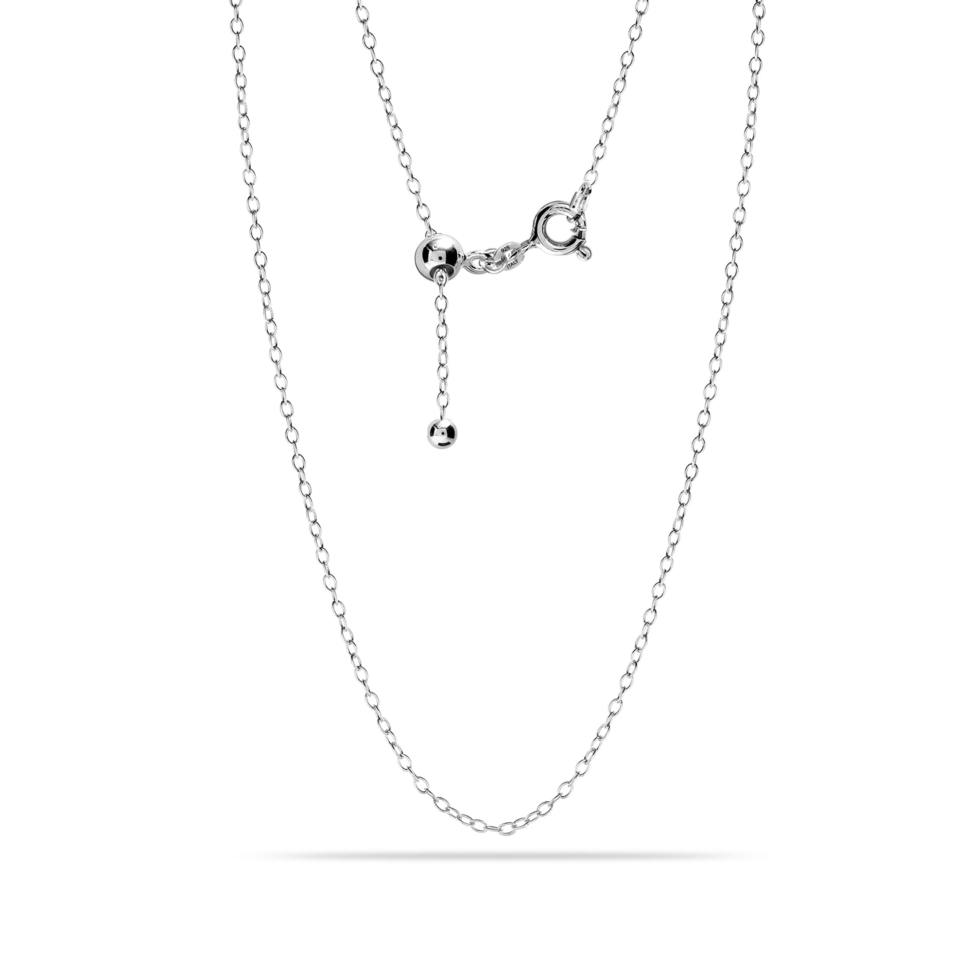 LeCalla 925 Sterling Silver Italian Adjustable Cable Chain Necklace for Women Slider 14 to 24 Inches.