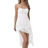 Timathous Women's Floral Lace Ruched Spaghetti Straps Maxi Dress Side Hi-Lo Formal Evening Dresses
