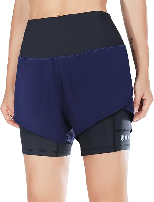 BALEAF Women's HighWaisted Workout Running Shorts with Liner 2 in 1