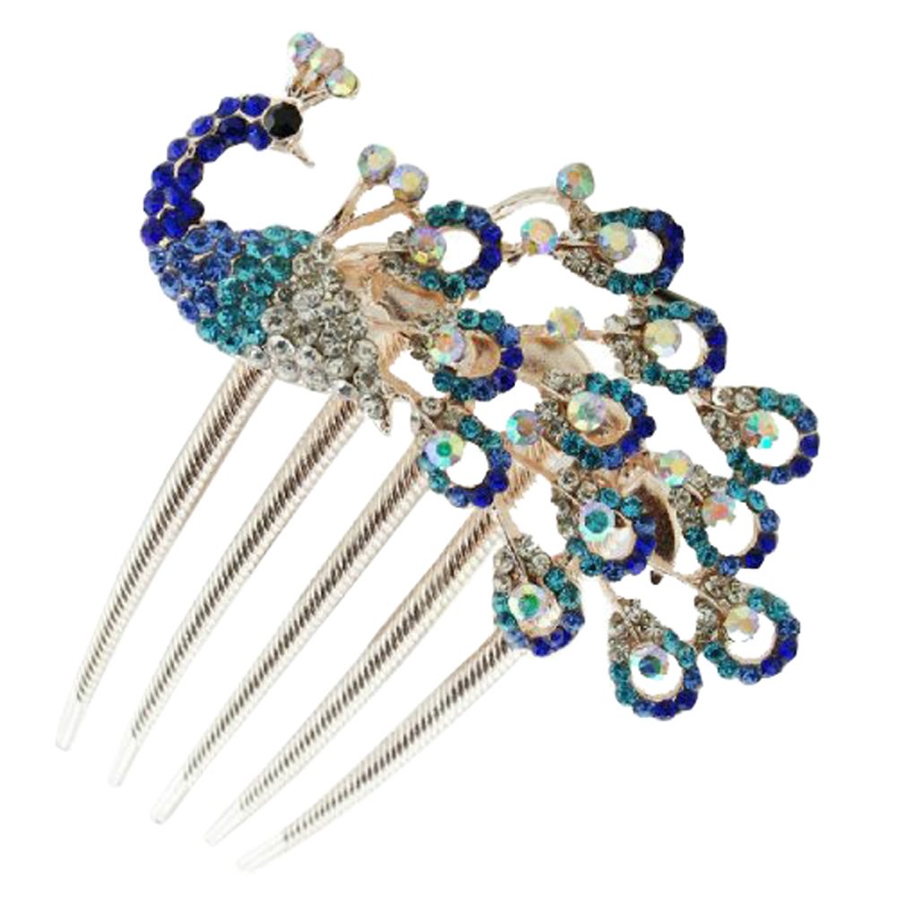 Wedding Bridal Headpiece Rhinestone Hair Comb Women Peacock Hair Clip Side Comb : Beauty