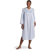 Miss Elaine Long Nightgown, Brushed Back Satin, Long Sleeves and Button Top, Neckline Details, Sleepwear & Loungewear