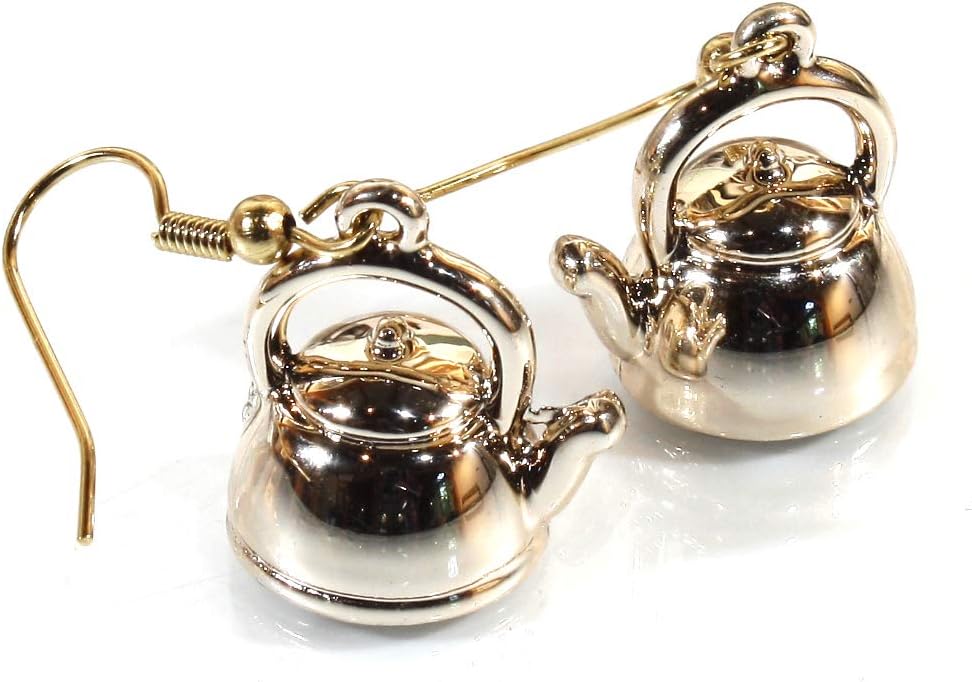 Style ARThouse Little Tea Kettle, Lightweight Tea Pot Earrings in Goldtone Alloy
