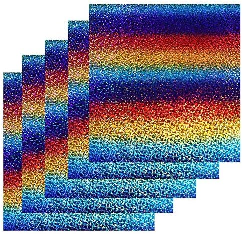 10 inch x 5 ft Rainbow Heat Transfer Vinyl Roll Glitter Adhesive Vinyl Holographic Heat Transfer Foil Vinyl HTV for DIY T-Shirts, Bags, Cap, ClothingsVinyl Bundle Pack for Kids Family Cloth