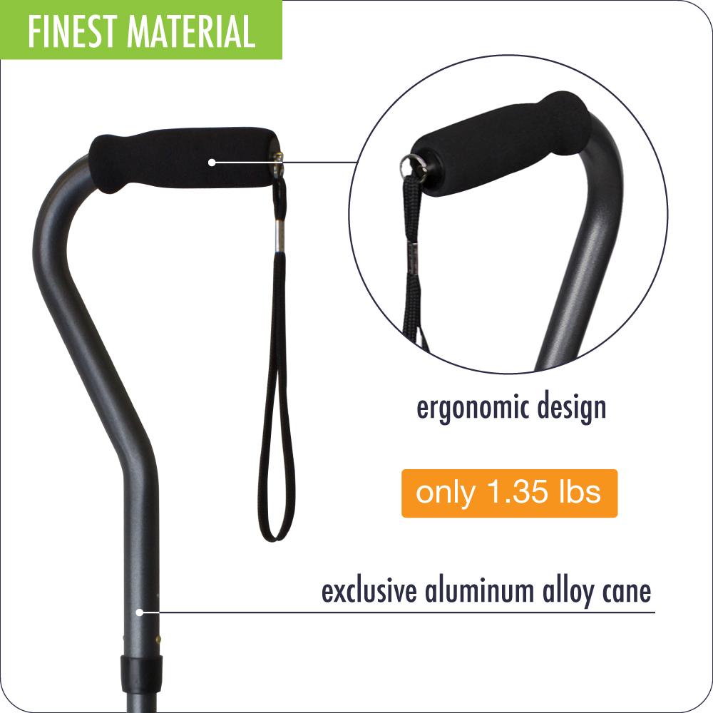 Ez2care Adjustable Lightweight Folding Quad Cane, Metallic