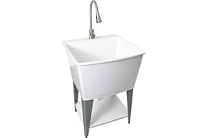 PRESENZA Freestanding 24" Laundry Utility Sink, 85L (22.5 gal) Tub with Stainless Steel Pull-Down Faucet, Steel Legs, P-Trap 