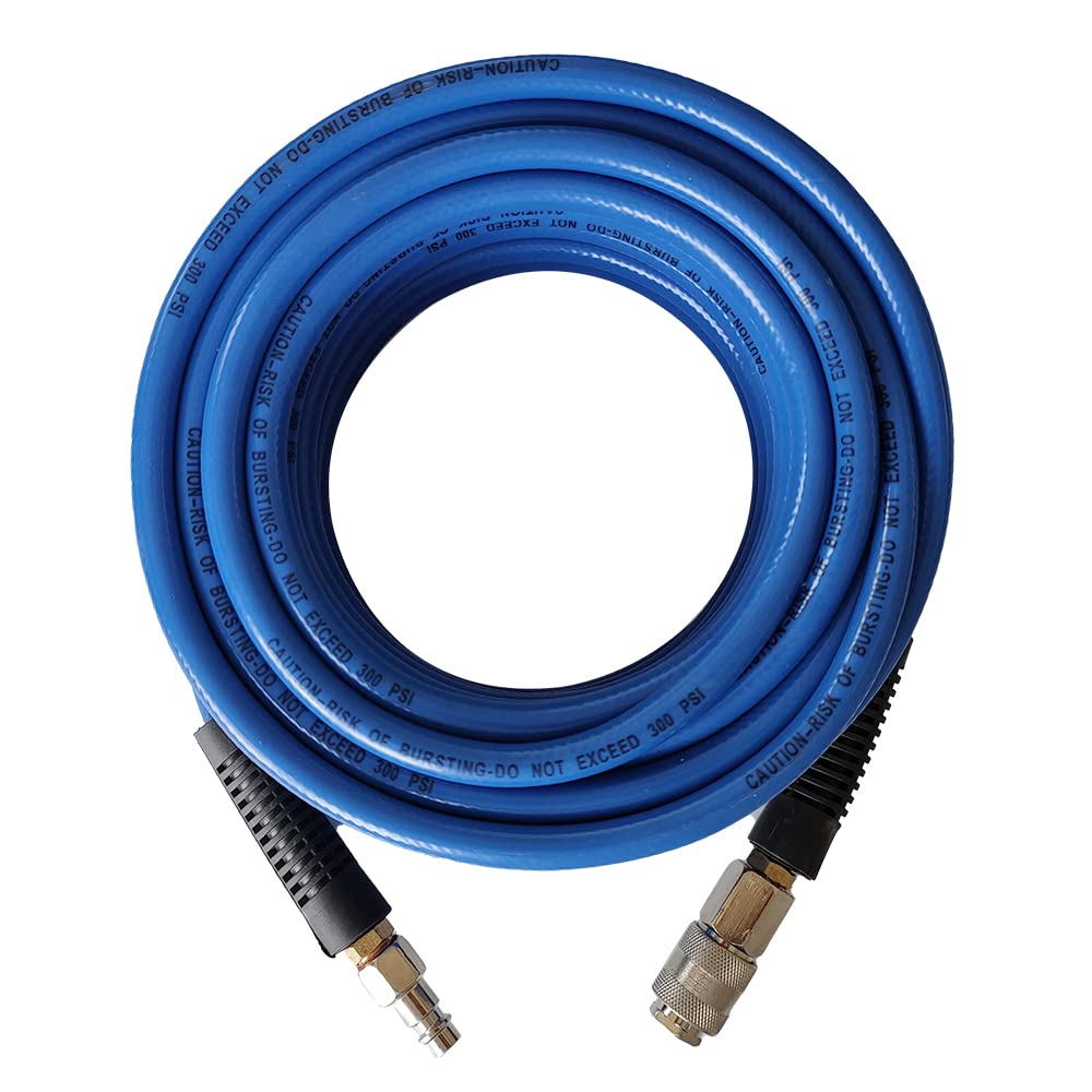 aunstarwei PVC Reinforced Air Compressor Hose Blue with 1/4" Europe Steel Quick Coupler and Plug Fittings, 15m Length