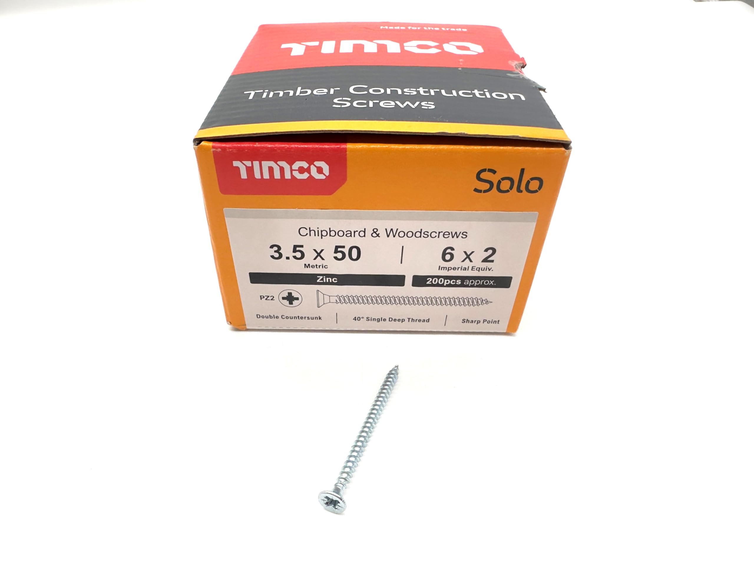 200 Pcs Silver Wood Screws Double Countersunk General Purpose (3.5mm x 50mm)