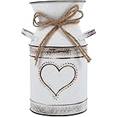 Zerodeko Vintage Metal Vase, Galvanized Milk Can, Retro Vase Metal Planter Rustic Vintage Primitive Flower Holder Farmhouse Country Plant for Home Office Decor, 19.5X10cm, White