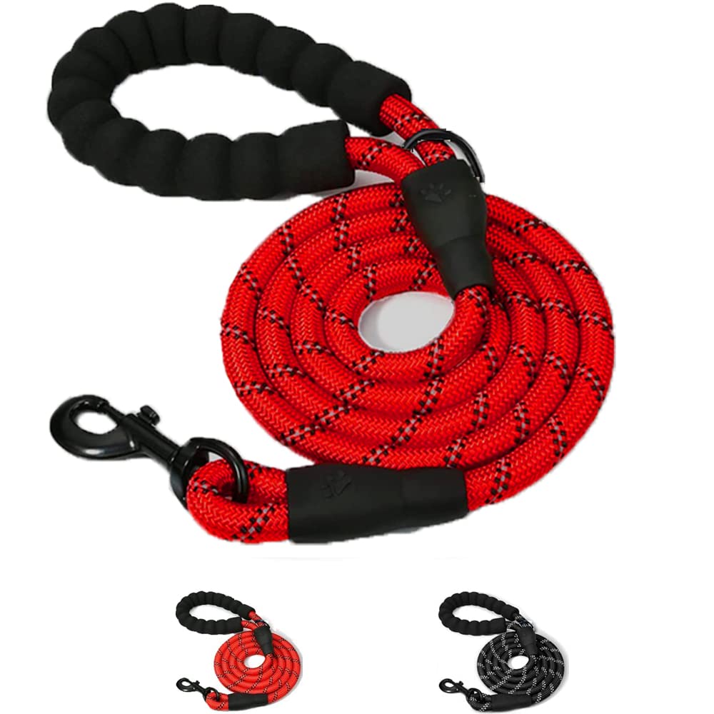 5ft Dog Lead with Comfortable Padded Handle, Strong Dog Leads with Highly Reflective Threads, Rope Dog Lead with 1cm Thickness for Small Dogs (Red)