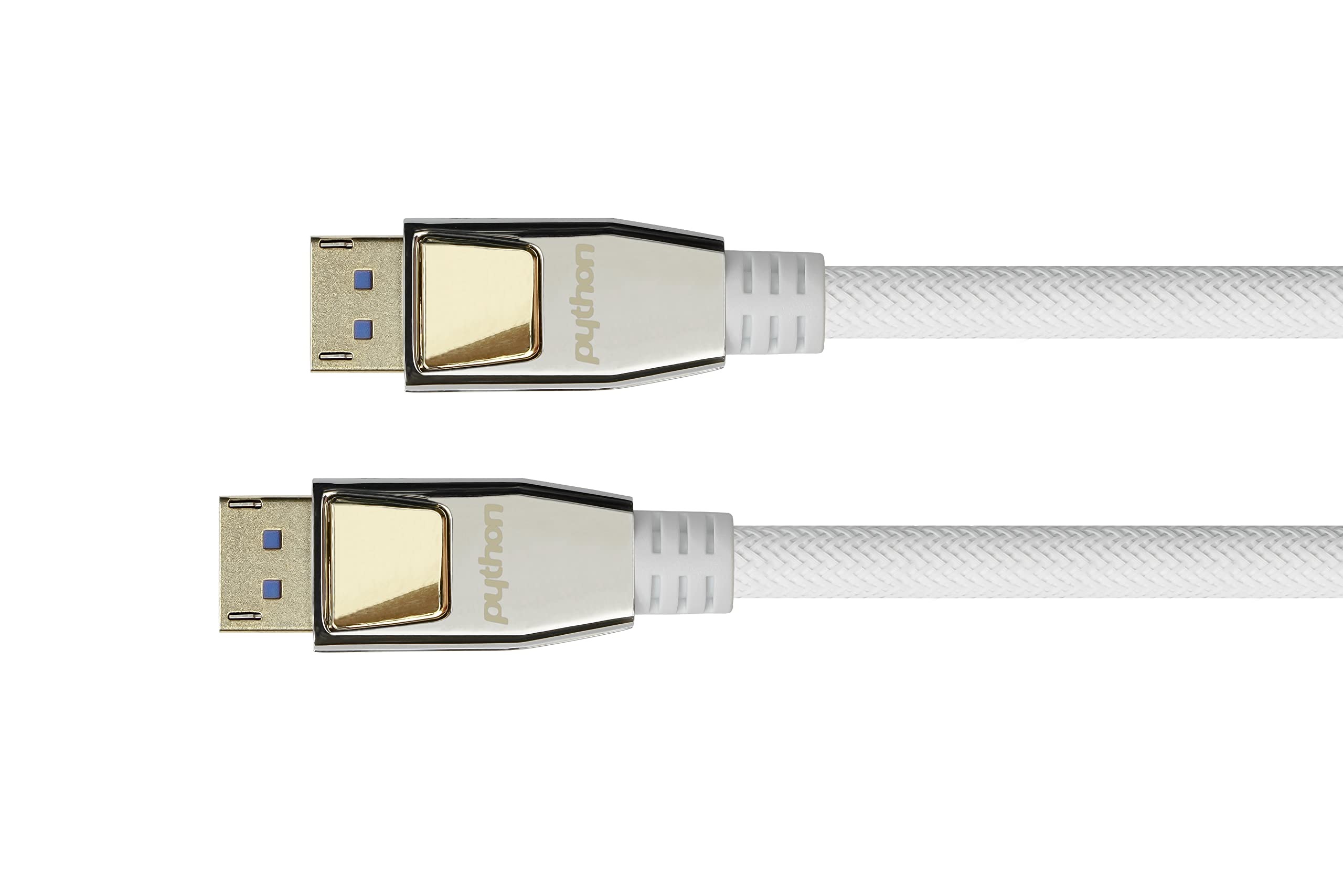 Python Premium DisplayPort 2.0 Cable - 2 m - 54 Gbit/s, UHBR 13.5-4K @240Hz / 8K @60Hz - Copper Conductor - Nylon Braided - White