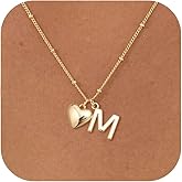 GUOKE Gold Heart Initial Necklace for Women - 14K Gold Plated Heart Letter Pendant Necklace Dainty Beaded Chain Personalized Jewelry Everyday Gift