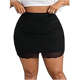 WDIRARA Women's Plus Size Ruched Bodycon Skirt High Waisted Mesh Mini Skirts
