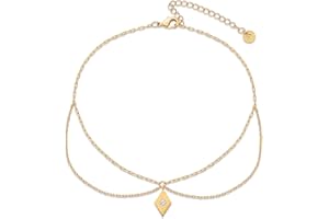 PAVOI 14K Gold Plated Charm Link Chain Anklets for Women | Dainty Cubic Zirconia Boho Evil Eye Beaded Hamsa Festival Adjustable Gold Anklets