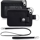 Artpaxy Minimalist Wallet For Mens Womens, Keychain RFID Blocking Zipper Small Wallet with ID Window 2 Lanyards,Water Resistant Travel Cash Card Coin Case Boys Girls