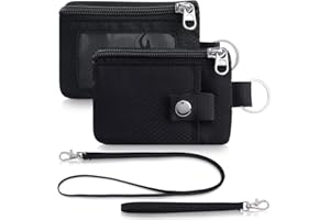 Artpaxy Minimalist Wallet For Mens Womens, Keychain RFID Blocking Zipper Small Wallet with ID Window 2 Lanyards,Water Resistant Travel Cash Card Coin Case Boys Girls