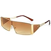 FancyPink Y2K Sunglasses for Women- Retro Rectangular Wrap Around Eyewear-2000S Non-polarized Metal Frame