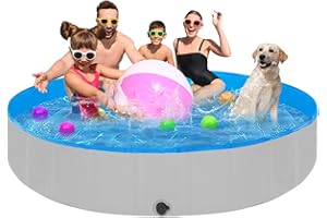 STUDESK Foldable Dog Pool for Large Dogs, 87"x16" Kiddie Pool Hard Plastic Dog Swimming Pool Portable, Collapsible Dogs Wading Pools & Bathing Tub, Outdoor Cooling for Pets Kids & Adult