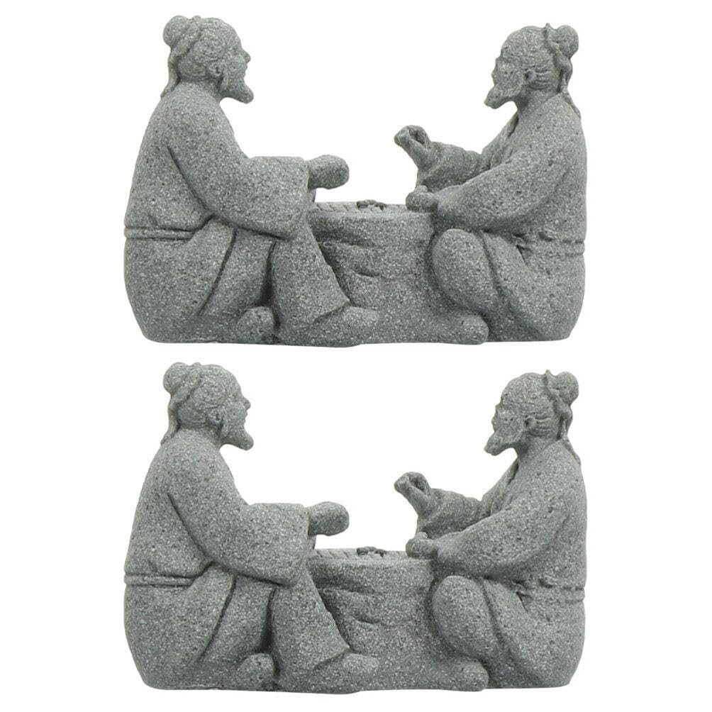 Cabilock 2pcs Old Man Playing Chess Ornament Model Accessories Chinese Decor Desktop Decor Figurines Chinese Elder Statue Sand Garden Miniature Decorative Old Man Statue Garden Statue Decor