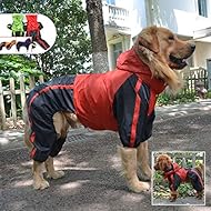 Lovelonglong Dog Hooded Raincoat, Small Dog Rain Jacket Poncho Waterproof Clothes with Hood Breathable 4 Feet Four Legs Rain Coats for Large Dogs Red L-M