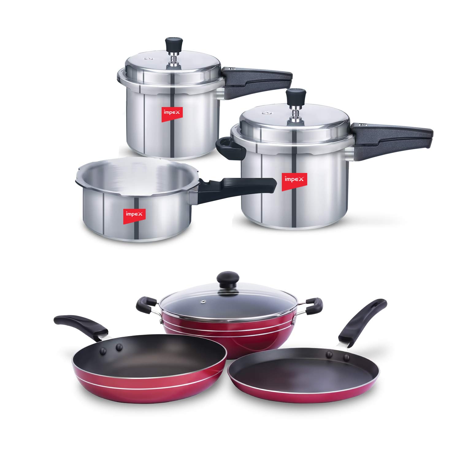 Buy Impex Salt Cookware Family Combo, Set of 2, 3 & 5 Litre Pressure