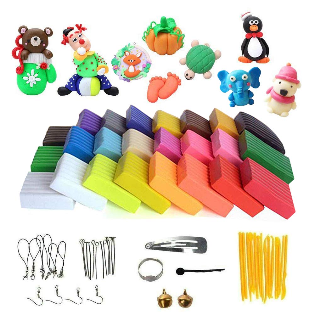 Amor 24 Colors Polymer Clay Modeling Magic Clay Safety Soft Oven Baking DIY Clay Set with Tools
