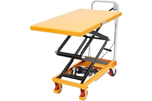 ONGNIONG Double Scissor Hydraulic Lift Table Cart, 770lbs Capacity, 51" Lifting Height, Hydraulic Lift Table with 4 Wheels, Hydraulic Material Lift Pallet Truck for Factories, Warehouses, Supermarkets