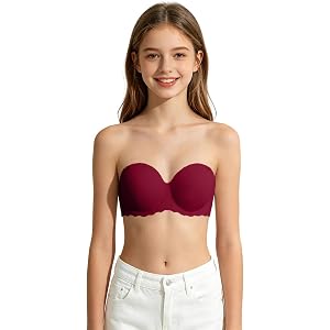 BJUTIR Girls Strapless Bandeau Bra Seamless Push Up Everyday Training Bras Wireless Light Padded Comfortable Tube Bralette