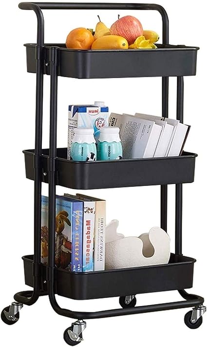 AGJFeng Carrito Auxiliar De 3 Niveles con Ruedas, Carro Rodante De 3