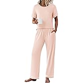 Ekouaer Womens Pajama Sets Short Sleeve Top and Pants 2 Piece Pjs Soft Sleepwear Comfy Lounge Set S-XXL
