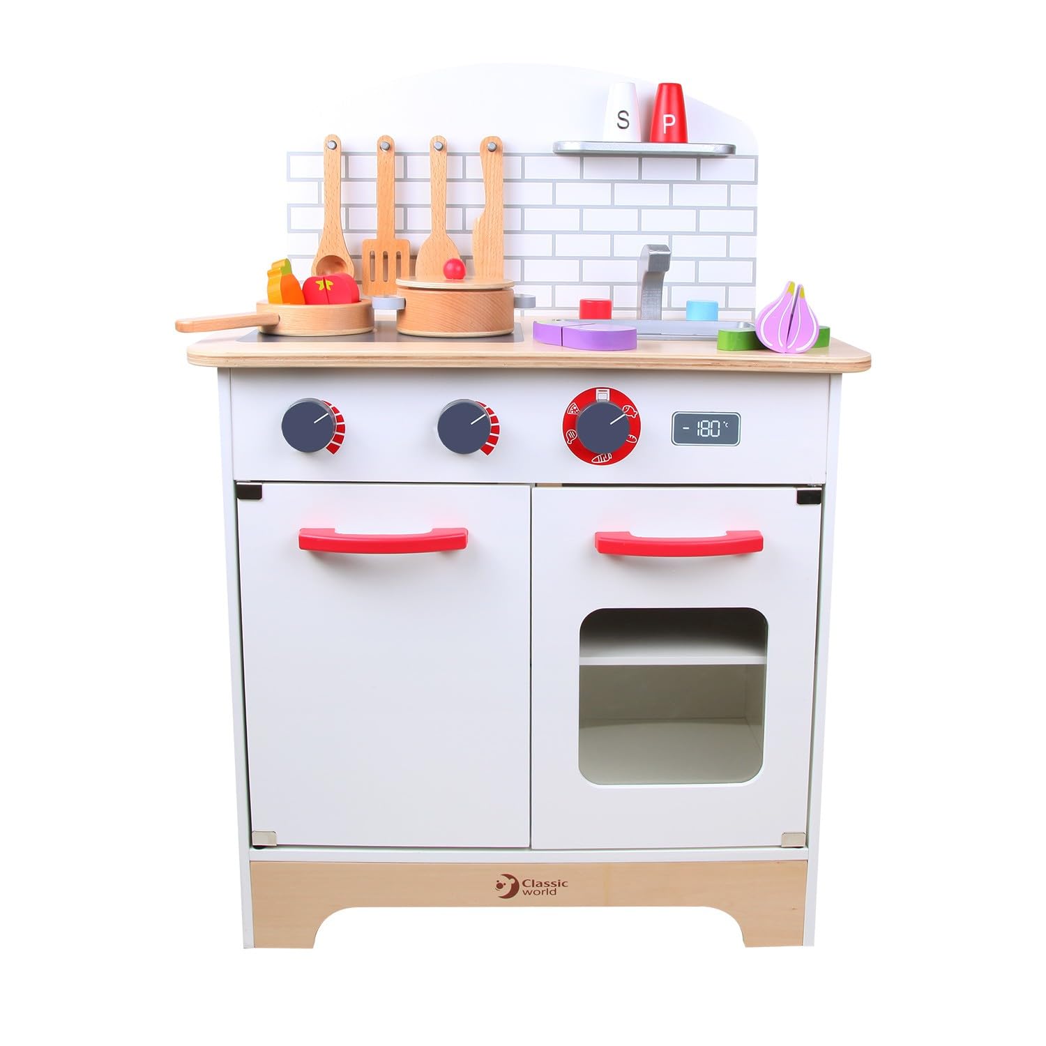 Classic World - Children's Wooden Chef's Mini Toy Kitchen Set, Role Playing Game with Pans, Utensiles and Food CW4201