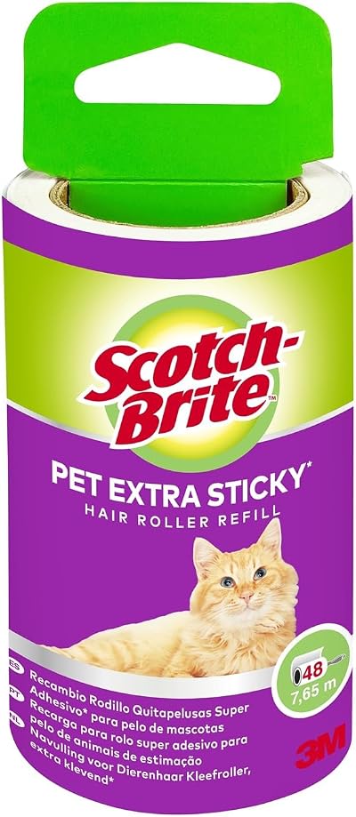 Scotch-Brite Pet Extra Sticky Lint Roller Refill 48 Sheets Black White
