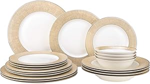 EURO Porcelain 20-pc. Dinner Set Service for 4, 24K Gold-plated Luxury Bone China Tableware ("Marilyn" 6480-20Y)