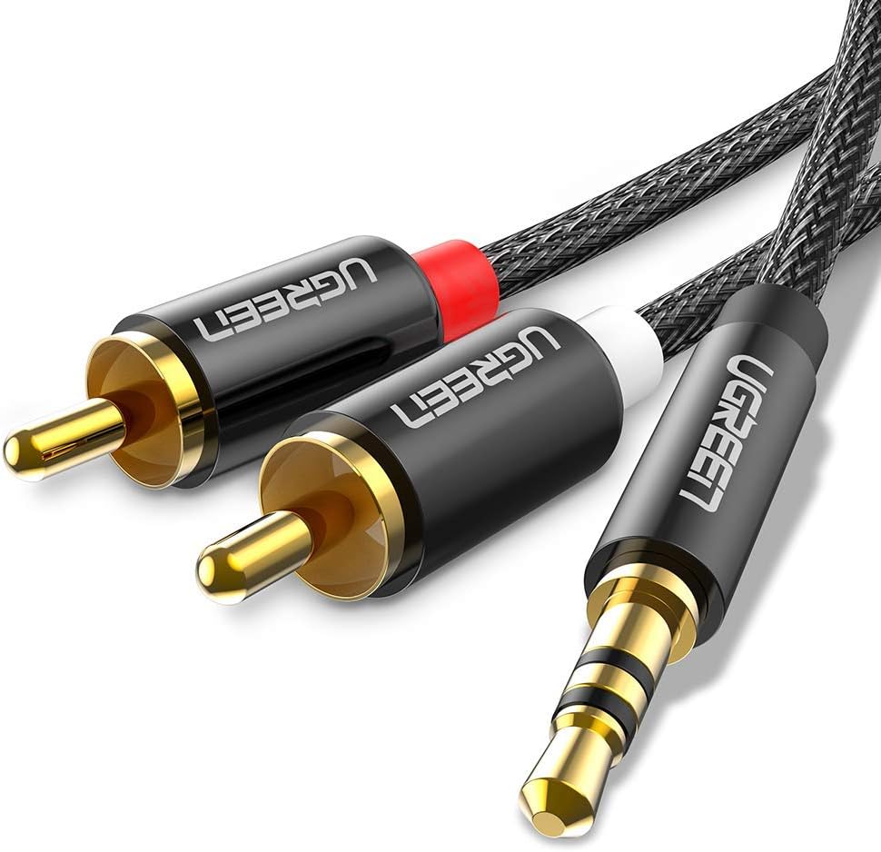 UGREEN Câble RCA Jack Audio Stéréo Nylon Tressé Cordon 3.5mm Mâle 2RCA Mâle pour Amplificateur