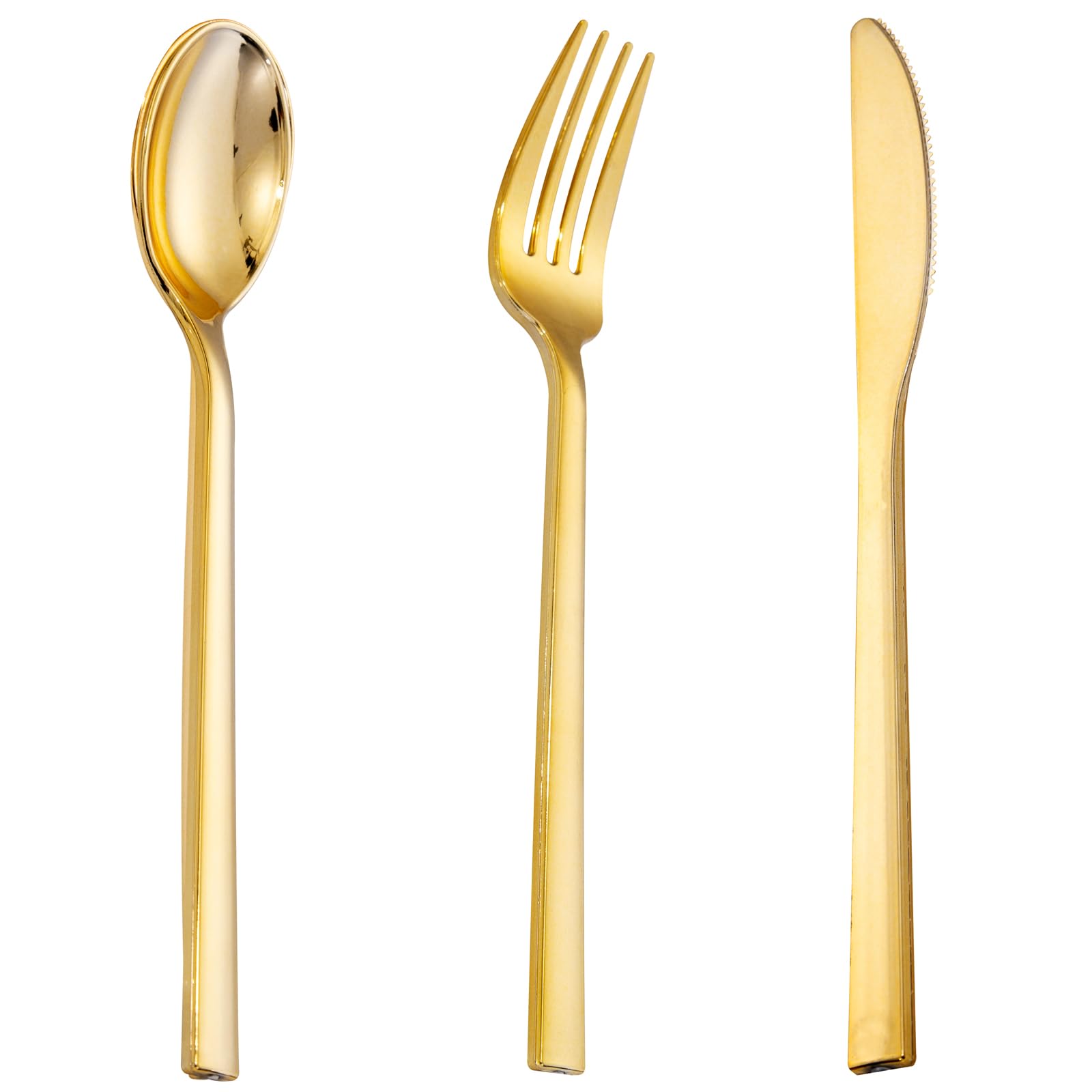 Photo 1 of DaYammi 300 PCS Gold Plastic Silverware, Disposable Plastic Utensils, Heavy Duty Gold Plastic Flatware,Gold Plastic Cutlery Set Include 100 Gold Forks,100 Gold Knives and 100 Gold Spoons for Party