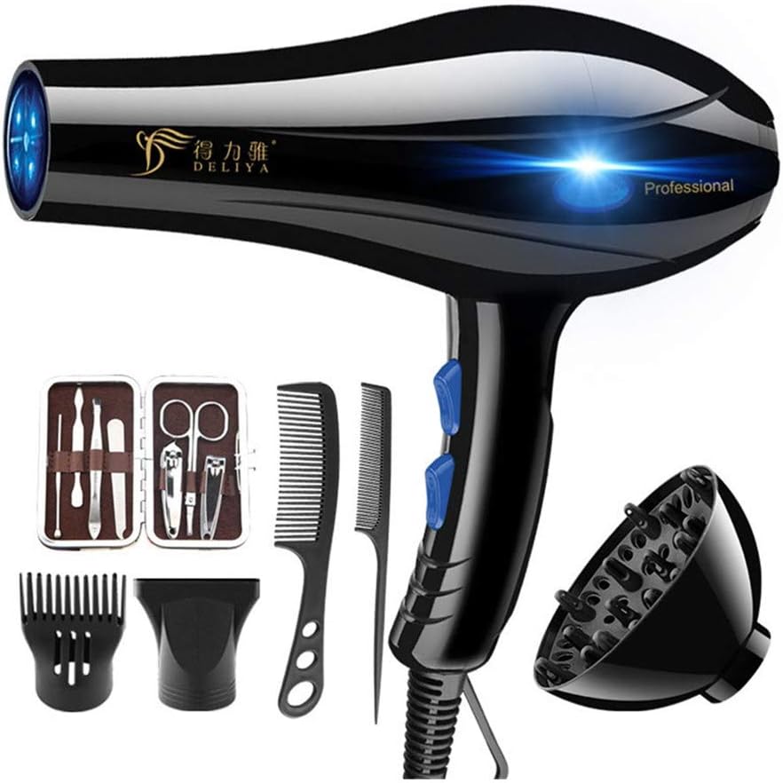 LISJFS Professional Ionic Salon Hair Dryer, Powerful 2200 watt Ceramic Tourmaline Blow Dryer, Quiet Hairdryer with 2 Concentrator Nozzle Attachments