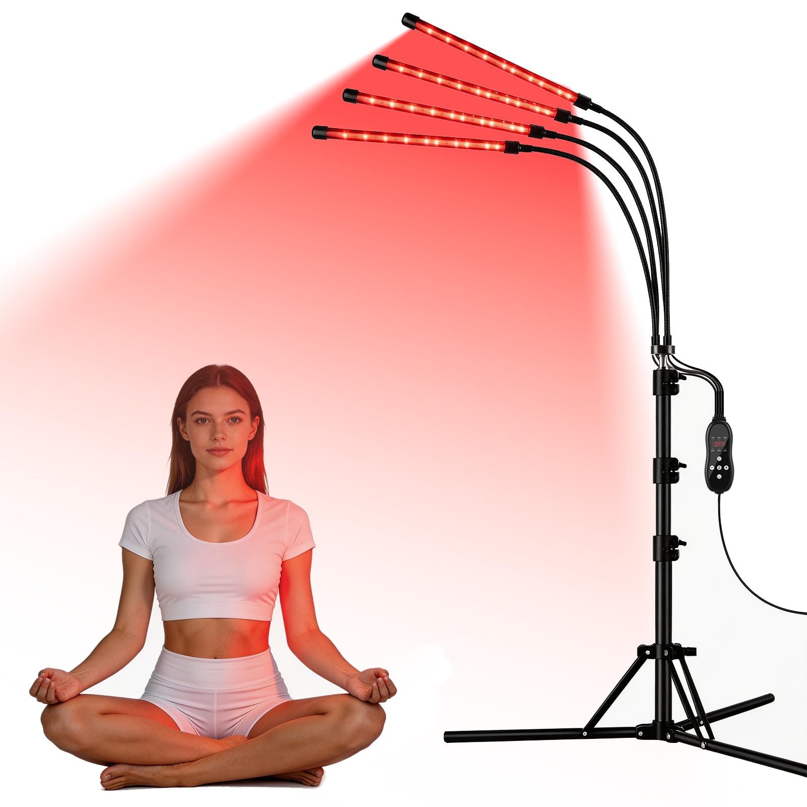 Light Lamp with 120 LEDs, 660nm & 850nm Near Red Infrared Light The-Rapy Lamp with 4 Heads | Adjustable Height Stand | Timer, 360° Rotating Infrared Device for Full Body & Home Use